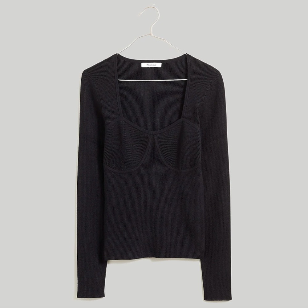 NEW Madewell Wide Rib Sweater Top - True Black (Large)